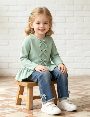 Image of Toddler Girl Clothes Long Sleeve Ruffle Dress Top and Jeans Pants Toddler Girl Fall Outfits