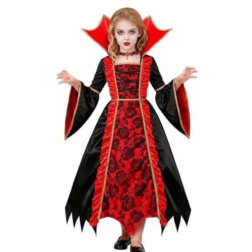 Gorkonpy - Disfraz de vampiro para niñas gótico de fiesta de Halloween (8-10 años)