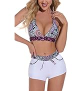 Nland Vrouwen bikini, push-up halter badpak, 2-delige retro-zwemkleding met ruches, badmode, Polka stippen, M