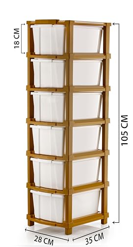 Image of 6 Layer Plastic Modular Storage Drawer Organizer | Chest of Drawer Storage Box for Living Room, Office, School and Home Toys | Organiser for Kids Room | Ivory & Brown (6-Layer ivory)
