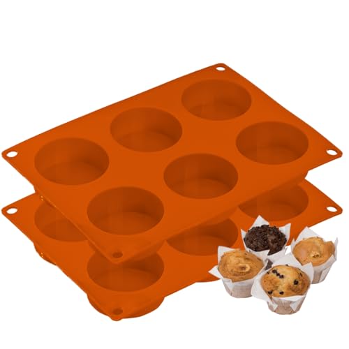 Melearch Muffin Trays, 6 Cavity Yorkshire Pudding Tray, Silicone Cupcake Moulds for Baking, Silicone Muffin Cases, Non Stick Muffin Tin, Cookies Jelly Mould(2PCS)