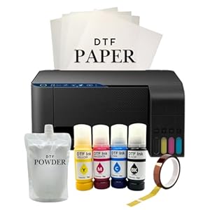 Super-Tank DTF T-Shirt Printer with DTF Ink and Powder Pack for Heat Transfers, Easy Filling, Built-in Scanner and Copier – New, Medium DTF Conversion Printer