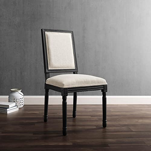 Modway Court French Vintage Upholstered Fabric Dining Chair In Black Beige #TOP2
