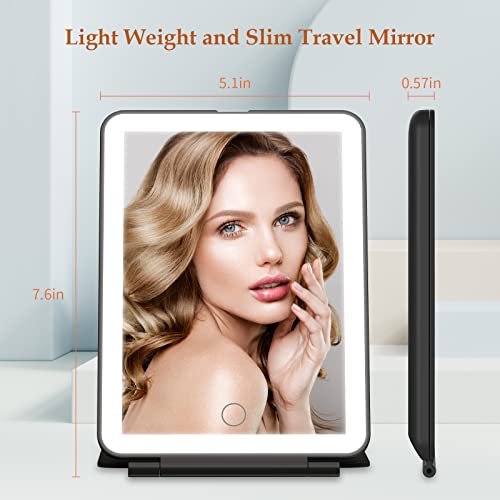 Rechargeable Travel Makeup Vanity Mirror With 72 Led Lights, Portable Lighted Makeup Mirror With 3 Color Lighting, Touch Sensor Dimming, Foldable Tabletop Light Up Cosmetic Beauty Mirror (Black) #TOP4
