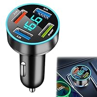 4 Ports Autoladegerät USB Zigarette Licht Schnellladung, 66W Auto Mobile Ladegerät Autoladegerät mit LED-Voltmeter, kompatibel mit Phone 15 14 13 12 11 Pro MAX Mini S24 Ultra S21 Pixel