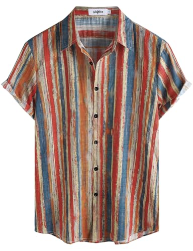 QWEFVB Chemises hawaïennes à fleurs pour homme, manches courtes, boutonnées, tropicales, pour la plage, été, Bleu/rouge, XXL