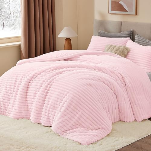 Image of BEDELITE Fleece Full Comforter Set -Super Soft & Warm Fluffy Cherry Blossom Bedding, Luxury Fuzzy Heavy Bed Set for All Season with 2 Pillow Cases