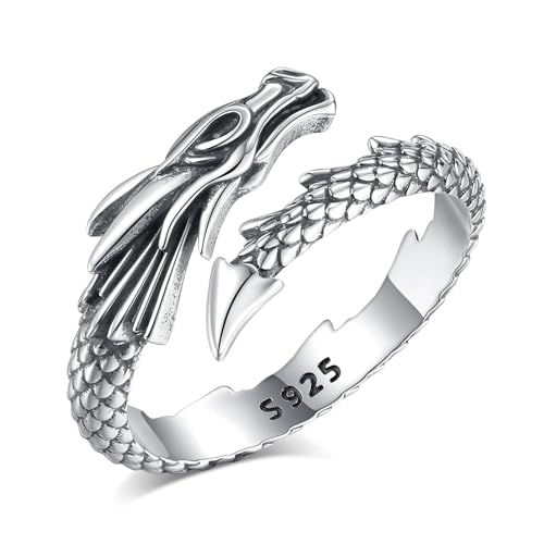 AEONSLOVE Bague Dragon Argent 925 pour Femme Homme, Bague Réglable Homme, Anneau Ouverte Ajustable Bagues pour Pouce Femme