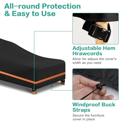 LCGOD Waterproof Patio Chaise Lounge Cover 600D Oxford Fabric 76x32x32 by LCGOD - Image 2