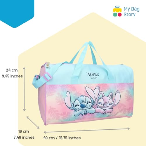 mybagstory - Sporttasche für Mädchen – Stitch – Rosa/Blau, Kinder – Schule – Kindergarten – Grundschule – Größe 40 cm – verstellbarer Riemen – Geschenkidee
