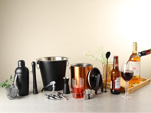 Image of Car-O-Bar Bar kit Gift | Bar Set for Gift - Bartender Kit :Cocktail Shaker, Bar Spoon, Jigger, Muddler, Strainer, Wine & Beer Bottle Opener, 2 Pour Spouts, Ice Tong with 2 Whiskey Glass Gift Set