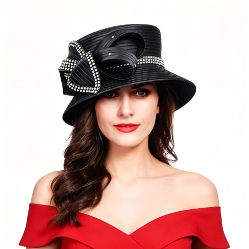 FORBUSITE Church Kentucky Dress Derby Hats for Women, Sd707-black-p, M