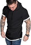 VEKTOL Tshirt Herren Schwarz Kurzarm Casual Baumwolle Männer T Shirt Valueweight Atmungsaktiv Elegante Hoodie(Schwarz,S)