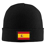 Lsjuee Spanien-Flagge, Schwarze Strickmütze für Unisex-Winter, warme, Dehnbare Beanie-Mütze mit Bündchen für Männer und Frauen