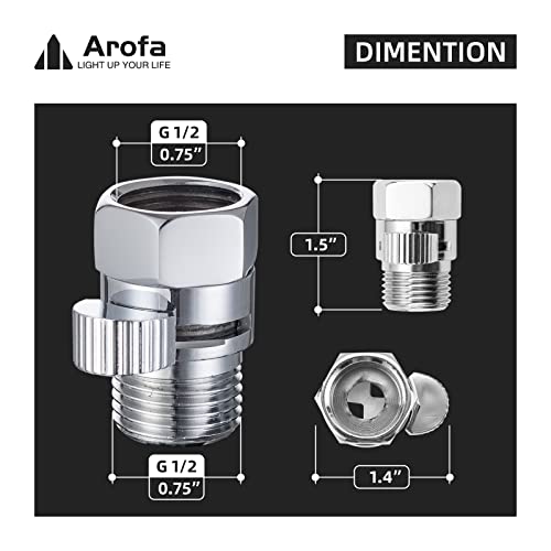 Water Flow Control Valve, Arofa Shower Head Shut Off Valve Solid Brass G1/2 Flow Pressure Regulator (Female And Male) Shower Shut Off Valve For Handheld Shower, Bidet Sprayer, Chrome #TOP2