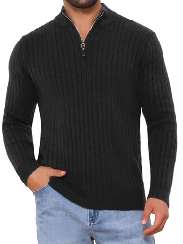Men's Quarter Zip Pullover Sweater Knitted Mock Neck Polo Sweater