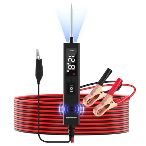 OBDMONSTER Prüflampe kfz Stromkreis Tester,0-80V DC Spannungsprüfer Stift kfz,mit Schaltkreissonde Taschenlampe LED-Anzeige und Alarmton zum Testen von Kfz-Batterien/Durchgang/Erde/Polarität/Dioden
