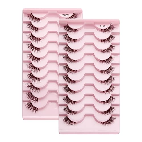 Half Lashes, 20 Pairs Natural Look False Eyelashes with Clear Band Reusable Simulated Half Lashes,Cat Eye Lashes,Short Wispy Fake Eyelashes Set for Women Girls