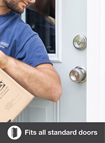 Brinks - Stafford Push Pull Rotate Keyed Entry Door Knob, Satin Nickel - Door Lock That Opens Hands-Free With A Push, A Pull Or By Rotating #TOP1