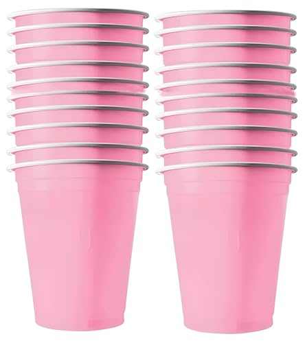 Image of Tickles Pack of 20, Beer Pong Glasses with Free Ping Pong Balls Set, Easy Grip Reusable Drinking Party Cups for Iced Tea, Punch, Cocktail, Couple, Ladies Games (Color: Pink Size: 475 ml)