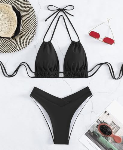 Ensemble bikini triangle femme et string monokini à bretelles réglables - 3