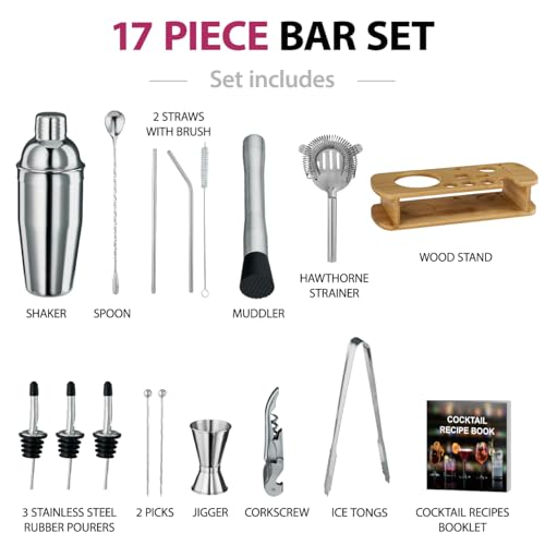 image for FineDine Cocktail Shaker Set - 17 Piece Stainless Steel Mixology Barte