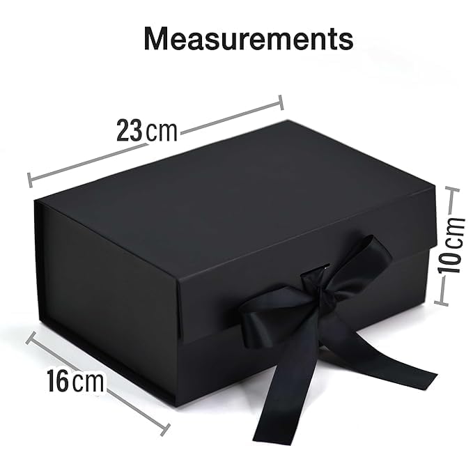Image of RBS - Black Gift Box with Red Filler 23x16x10cm Empty Hamper Box for Gifting Holds Upto 5kg Sturdy Cardboard Gift Boxes with 25g Decorative Shredded Paper Birthday, Christmas, Valentine's Day Packing