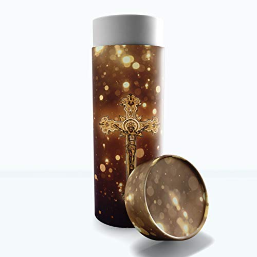 Image of Gold Cross Scattering Tubes for Human Ashes TSA Approved Scattering Urn and Eco-Friendly Biodegradable Urns for Human Ashes & Biodegradable Urn for Burial at Sea