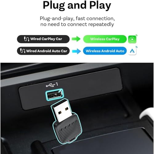 Image of 2-in-1 Wireless Carplay and Android Auto Receiver, Converts Wired to Wireless, Bluetooth 5.4 & WiFi 6, Only for Cars OEM Installed Wired Android Auto /CarPlay, USB C /A, Quick & Auto Reconnect