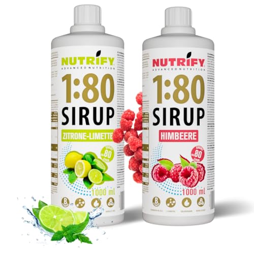NUTRIFY Vital Fitness Drink Lot de 2 bouteilles de sirop 1:80 2 x 1 l - Citron-citron vert et framboise - Concentré de boisson avec vitamines et L-carnitine sans sucre - 160 l de boisson pour le sport