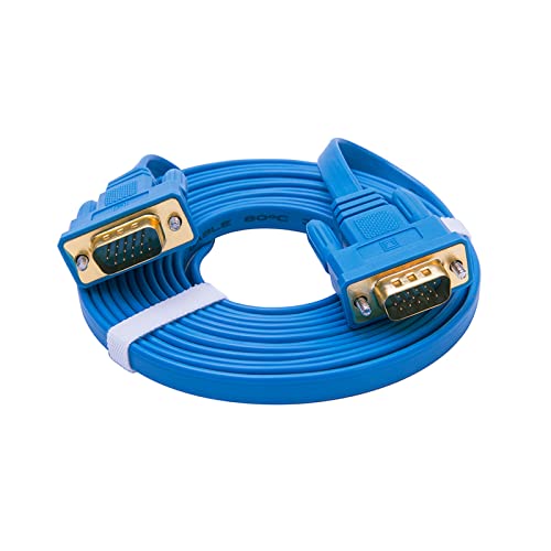 Dtech 3M Ultra Slim Flat Computer Monitor Vga Cable 10 Feet 15 Pin Male To Male Connector Wire - Blue #TOP6