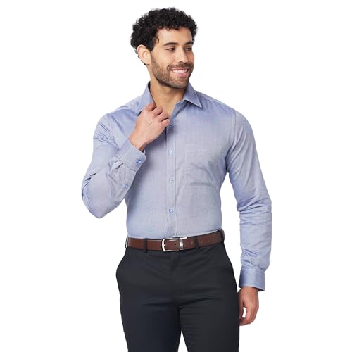 Image of Raymond Men Pure Cotton Slim Fit Structure Pattern Semi Cut Away Collar Formal Shirt