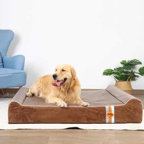 Image of Laifug Orthopedic Memory Foam Extra Large Dog Bed with Pillow and Durable Water Proof Liner & Removable Washable Cover & Smart Design (Jumbo (50 inchx36 inchx10 inch), Chocolate)