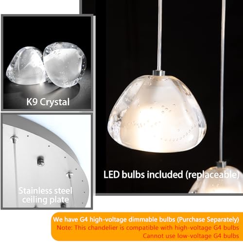 Image of 20-Light Modern Chandeliers for Entrance High Ceiling Chandelier Living Room Lights Fixture LED Ceiling Lamp Bubble Crystal Adjust Hanging Pendants Lighting for Stairwell Hallway Foyer