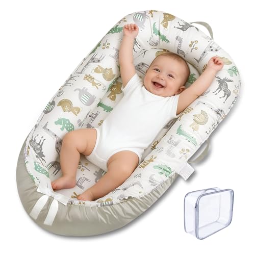 HDUYFYD Baby Nest Pod 0-24 Months- Portable Adjustable Baby Nest Infant Lounger Breathable Detachable Travel Bed with Reversible Cover Toddler Bed Baby Essentials for Newborn Tummy Time Baby Gifts