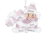 UniqXmas Personalized My Baby's First Christmas Ornament 2025 | Custom Baby Girl in Pink Present Xmas Tree Decoration – New Baby Newborn Daughter Grandbaby 1st Year Xmas Keepsake