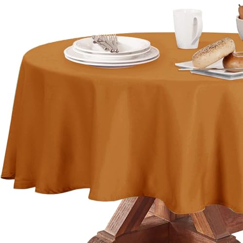 Obstal 210GSM Round Table Cloth, Oil-Proof Spill-Proof and Water Resistance Microfiber Tablecloth, Decorative Fabric Circular Table Cover for Outdoor and Indoor Use (Bronze, 108 Inch Diameter) -  Obt-round-108-orange yellow