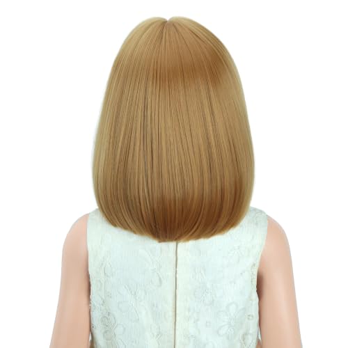 Image of PATTNIUM Kids Strawberry Blonde Wig with Bangs for Girls Short Blonde Wig Bob Wigs Synthetic Halloween Costume Cosplay Wigs