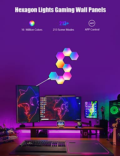 ACNCTOP-Hexagon-Lights-Gaming-Wall-Panels-8-Pack-Hexagon-LED-Lights-with-APP-and-Remote-Smart-Modular-RGB-Panel-Hex-DIY-Glide-Expansion-Shapes-Lighting