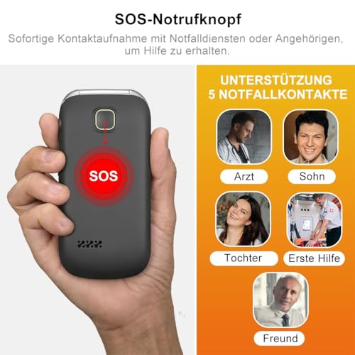 Melefon 4G Flip Handy für ältere Menschen, Telefon mit großer Taste, lauter Lautstärke, 2,4+1,44 Zoll Bildschirm, SIM frei freigeschaltet, SOS Taste, USB Typ C, Ladestation