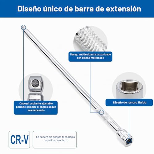 Miniatura 3 de Dakcos 1 4 Juego De 3 Extensiones Basculante Alargadores De Llave De Vaso Con Cabezal Giratorio, Cr-V