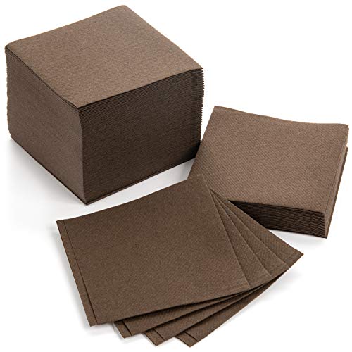 AH AMERICAN HOMESTEAD Paper Cocktail Napkins - Linen-Like Disposable Beverage Bar Napkins 4.75 x 4.75 - Bulk Square Napkins - Ideal for Party or Wedding (Dark Brown -100 Count)