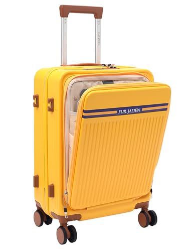 Image of FUR JADEN The Aviator TechPro 55cm German Polycarbonate Travel Luggage Cabin Suitcase with USB Port, Laptop Compartment, 8 StealthTech Shock Absorbing Wheels, TSA Lock (Sunflare, Cabin 20 inch)