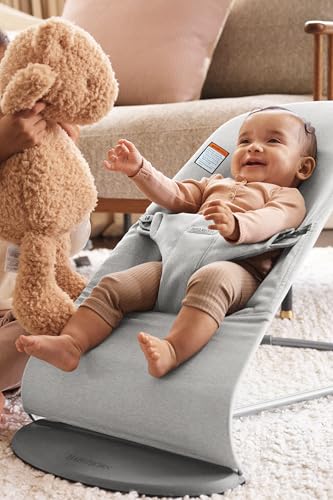 Image of BabyBjorn Bouncer Bliss, Woven Melange, Light Grey | 2-in-1 Adjustable Baby Bouncer Seat and Toddler Chair, Newborn to Toddler (8-29 lbs), 4 Positions, Lightweight & Portable