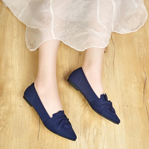 Image of HIULYCENCE Flats for Womens Pointed Toe Ballet Flats with Bow Comfortable Knit Dressy Flats