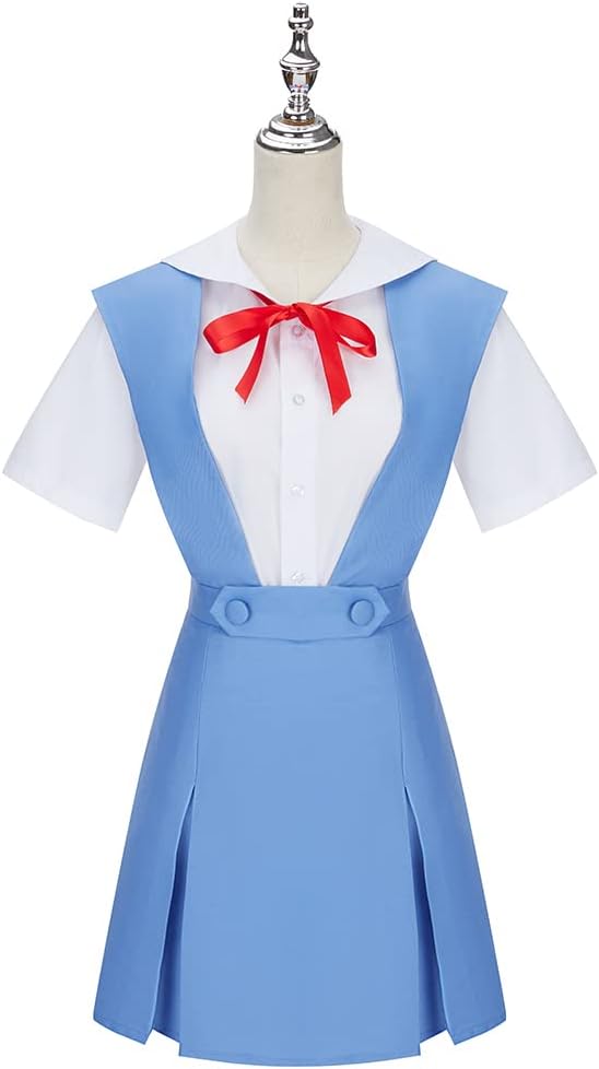 High School Uniform Dress Cosplay Costume Women Blue Skirt Shirt