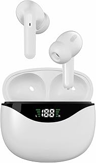 Wireless Earbuds Bluetooth 5.3+EDR/ENC+ANC Dual Noise Cancelling Headphones/LED Power Display/HD Voice Call Mic Headset/Type-C Fast Charge 48H Playback/IPX6 Waterproof Earbuds/Audifonos (White)