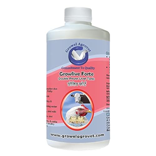 Growel Agrovet Growlive Forte – Liver Tonic for Digestion, Appetite, Better FCR, Growth and Feed Intake of Poultry,Cattle,Horses,Pigs,Goats,Sheep, Pigeons and Birds - 1000 ml.