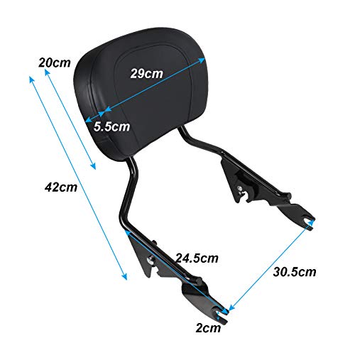 DSISIMO Detachable Black Upright Passenger Backrest Sissy Bar With Pad Fit For Touring Road King Electra Glide Road Glide Street Glide FLHR FLHX FLHT FLTR 2009-2020