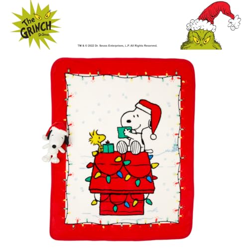 Image of Peanuts Snoopy Holiday & Christmas Kids Bedding Super Soft Plush Pillow and Throw 2 Piece Set, 40 in x 50 in (Officially Licensed Product) by Franco